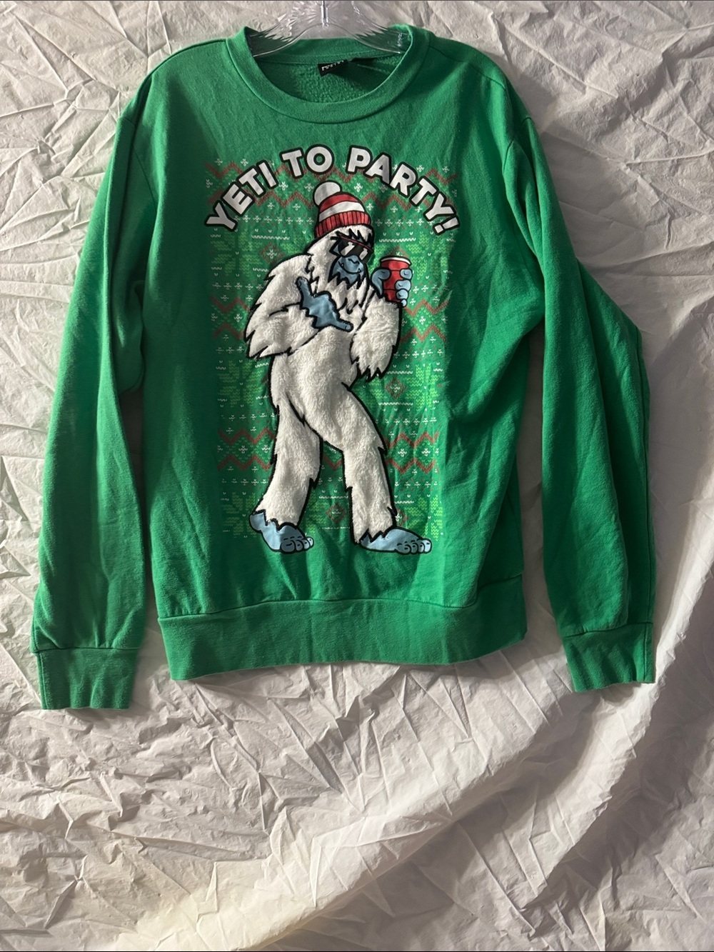 MAD Engine Green Yeti To Party Christmas Crewneck Sweatshirt